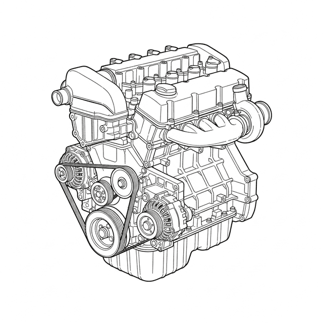 Teknisk illustration av Volvo T5 Whiteblock inline-5 turbomotor