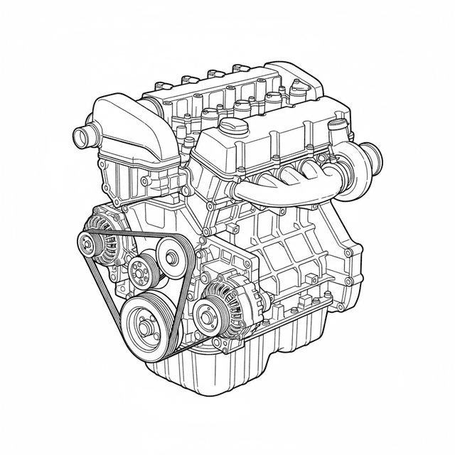 Teknisk illustration av Volvo T5 Whiteblock inline-5 turbomotor